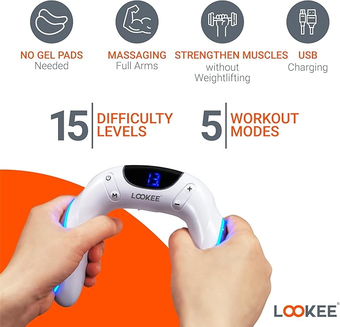 LOOKEE VibHeal Arm Exerciser | Flabby Arms Workout, Hand & Wrist Massager | Portable Arm Toning & Recovery Device with 15 Intensity Levels, Travel-Friendly Fitness for Men & Women