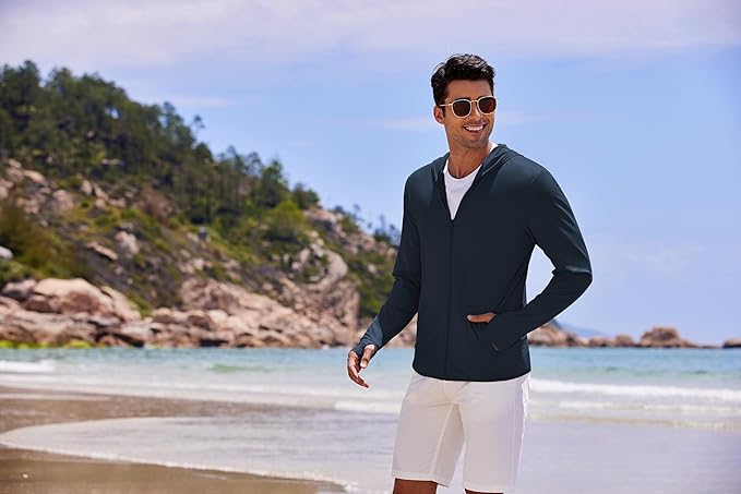 COOFANDY Men Full Zip UPF 50 Sun Protection Hoodie Jacket Long Sleeve Lightweight Breathable UV Shirts with Pockets