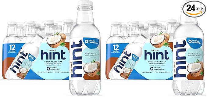 Hint Fruit-Infused Bottled Water, Coconut - Sugar Free Flavored Water with Zero Calories, Naturally Flavored, and No Artificial Sweeteners - 16 Fl Oz (Pack of 24)