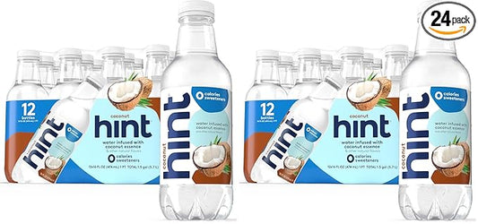 Hint Fruit-Infused Bottled Water, Coconut - Sugar Free Flavored Water with Zero Calories, Naturally Flavored, and No Artificial Sweeteners - 16 Fl Oz (Pack of 24)