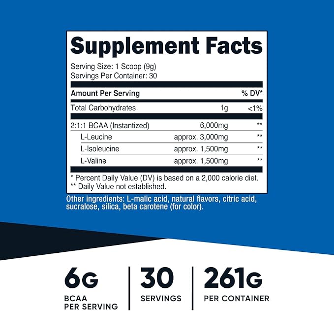 Nutricost BCAA Powder (Pineapple, 30 Servings) - Optimal 2:1:1 Ratio