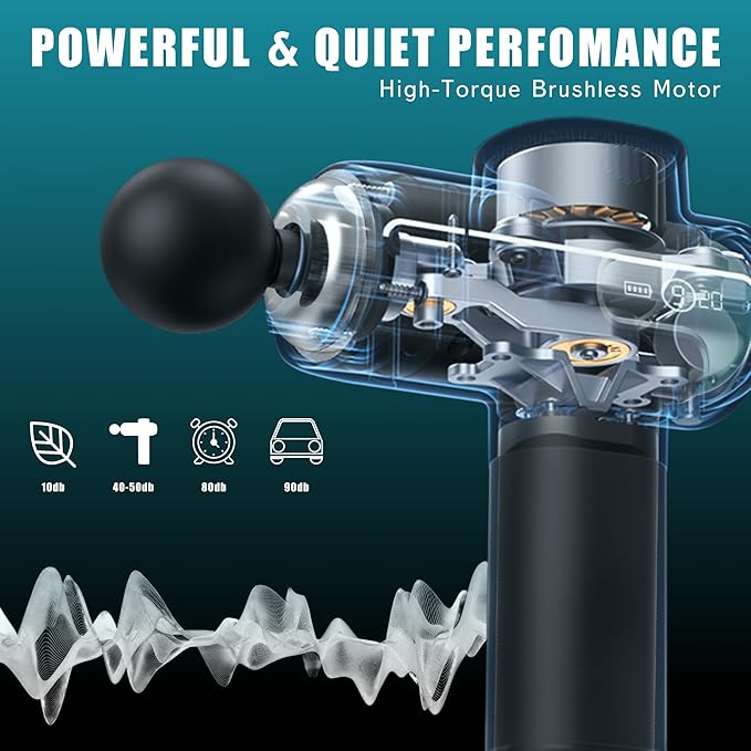 Dr. Aid Massage Gun – Deep Tissue Muscle Massager Gun for Pain Relief, 8 Heads, AI-Powered 9-Speed Smart Levels, Quiet & Powerful Motor, 6-Hour Battery Life, Travel Case Included, Black