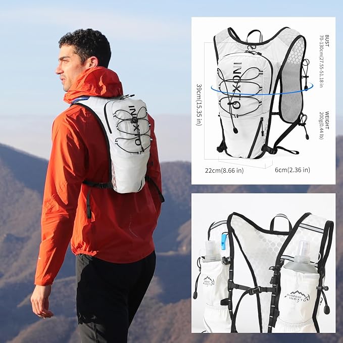 Running Vest for Women Men, Adjustable Chest Straps Running Hydration Vest with 500ml Soft Flask, Lightweight Breathable Reflective Hydration Backpack for Hiking