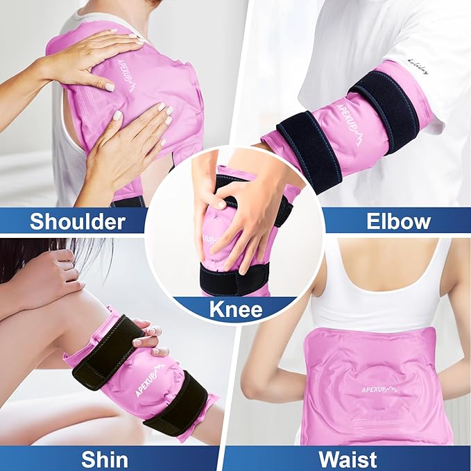 APEXUP Ice Pack for Knee Pain Relief, Large Reusable Wrap After Surgery, Flexible Gel Cold Pack for Injuries, Pain Relief for Back, Shoulder, Elbow, Ankle and Leg (Pink, L, 1PK)