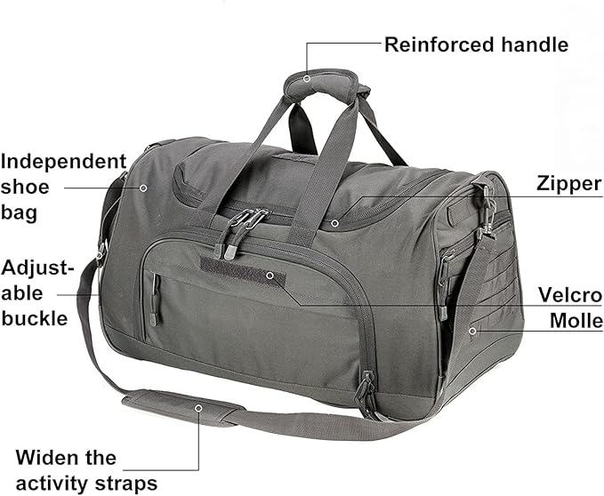 HYKING Gym Bag for Women & Men Tactical Duffle Military Weekender Work Out Lightweight Waterproof Sports Tote Shoe Pocket Gray