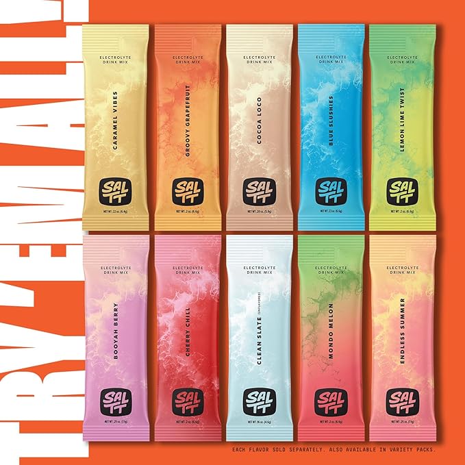 SALTT Electrolytes Powder Flavored Drink Mix - Zesty Orange - 30 Hydration Packets - Magnesium, Potassium, Sodium, Trace Minerals - Zero Sugar & Gluten Free - Travel Essentials