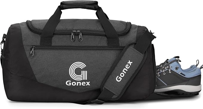 Gonex Gym Duffel Bag with Shoe Compartment Wet Pocket, Large Capacity Sports Duffle Bag for Men Women, Workout & Travel Bag with Multiple Pockets, Black, Small (30L)