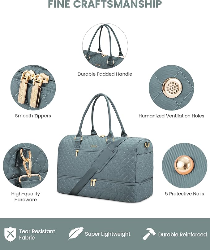 LOVEVOOK Travel Duffle Bag for Women, Weekender Overnight Bag with Shoe Compartment, Carry on Bag with Toiletry Bag, Gym Duffel Bag with Wet Pocket, Hospital Bags for Labor and Delivery 3 Pcs Set