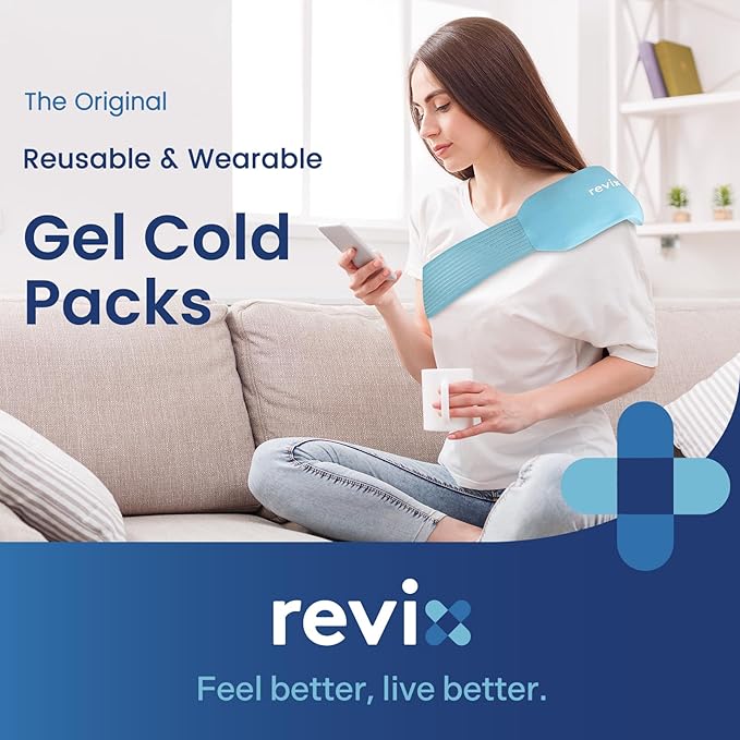 REVIX Ice Packs for Injuries Reusable, 2 Packs Hot and Cold Pack with Adjustable Strap, Flexible Ice Wraps for Joints and Muscle, Rotator Cuff, Back, Knee Discomfort Relief (10" x 5" Blue)