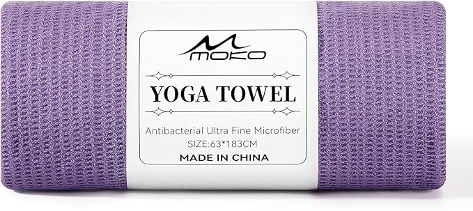 MoKo Hot Yoga Towel, Non-Slip Yoga Mat Towel with Grip Dots, 74.4"×27.3" Yoga Mat Cover for Pilates, Fitness, Meditation