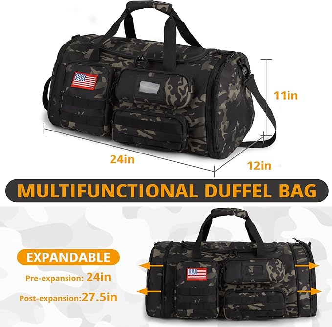 Expandable Gym Bag For Men,Tactical Large 3 in 1 Sports Duffle Bag With Shoes Compartment,Water Resistant Sports Gym Tote Bags Multi-functional Weekend Travel Backpack Overnight Bag