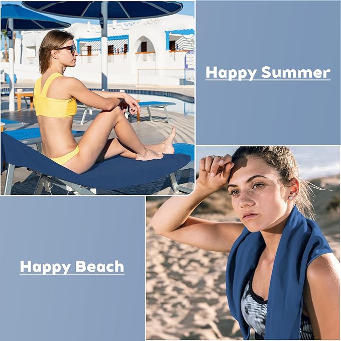Tian qing Microfiber Towel Set, 2 Pieces, Fast Drying, Soft Touch, Lightweight, Multiple Sizes for Beach, Camping, Gym, Hiking, Pool, Yoga,Travel (Dark Blue, Medium)