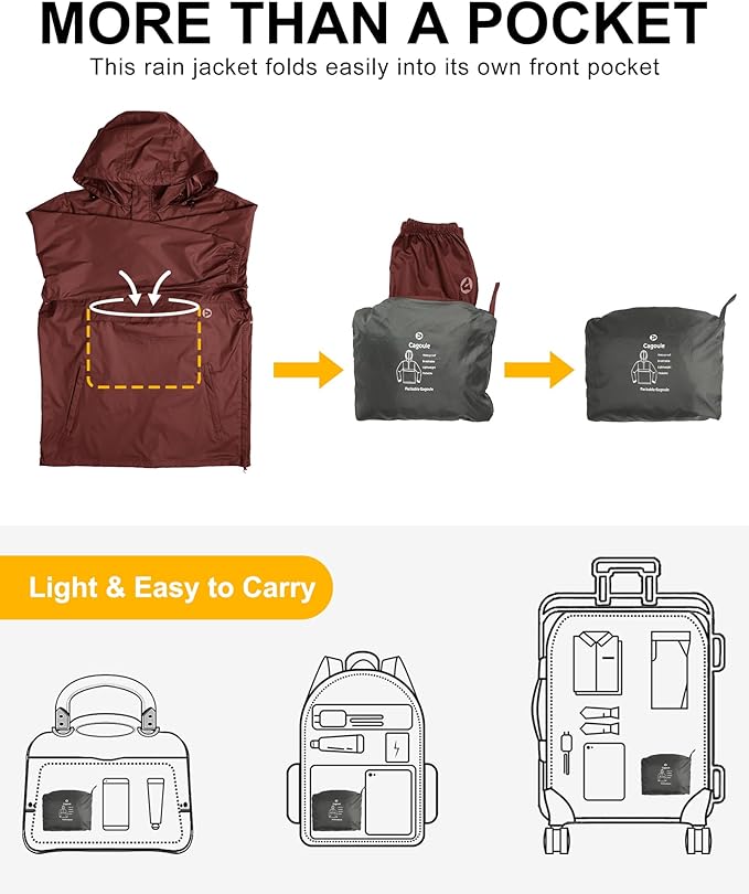 Outdoor Ventures Men's Rain Jacket Waterproof Lightweight Packable Rain Pullover for Hiking Golf Running