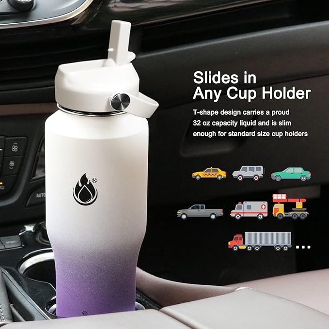 SENDESTAR 32oz Water Bottle Wide Mouth Stainless Steel Vacuum Insulated Double Wall with Straw Lids Fit in Any Car Cup Holder