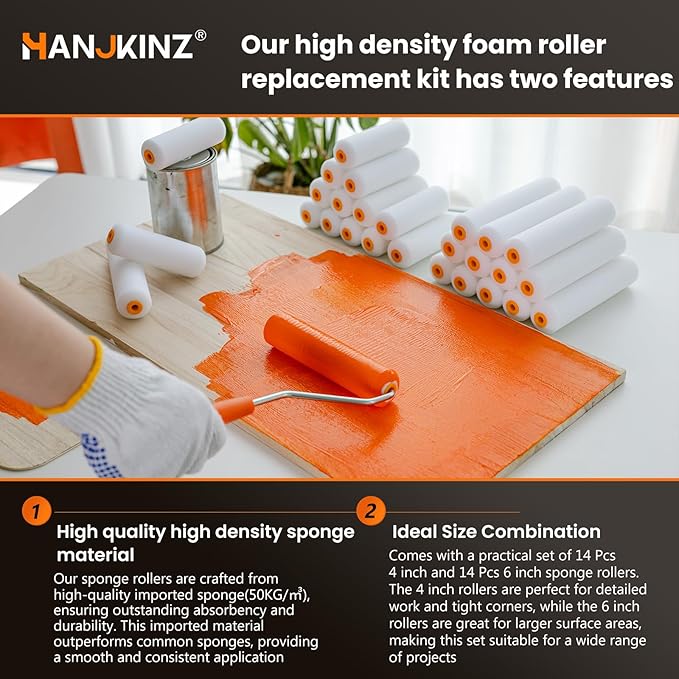 Foam Paint Roller, 28 Pack, 4 Inch and 6 Inch Mini Paint Roller Covers, High Density Foam Paint Roller, Small Paint Rollers for All Flat Surfaces, Suitable for Wall, Doors