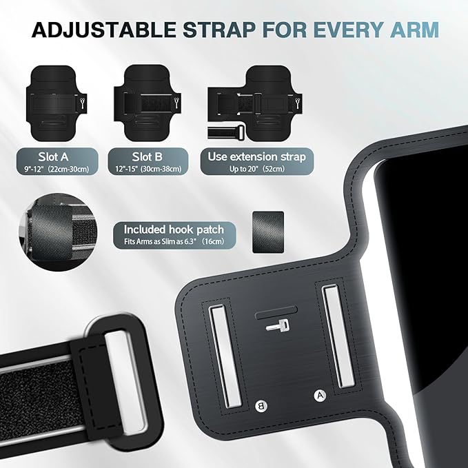 PORTHOLIC 2025 Running Armband Water Resistant Sports Phone Holder Case with Extension Strap, Key Card Slot Up to 6.9" Phone for iPhone 17/16/15/14/13 Plus Air Pro Max XR/XS, Galaxy S25/24/S10