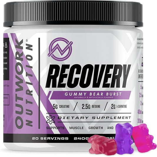 Outwork Nutrition Post Workout Recovery Powder - Creatine Monohydrate, KSM-66 Ashwagandha & Tart Cherry - Speeds Recovery, Eases Soreness - Creatine Powder for Men & Women, Gummy Bear Burst, 230 Gr
