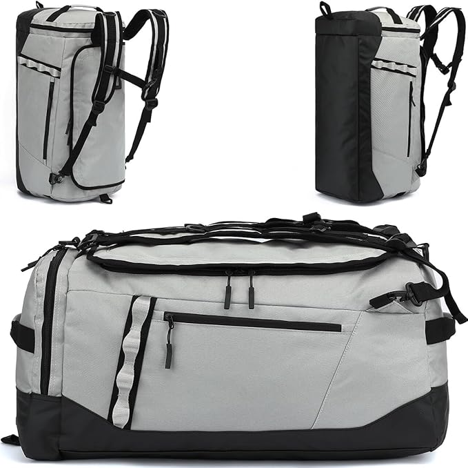 Large Travel Duffle Bag Backpack for Men Women 70L Big Sports Gym Bag with Shoe Compartment Heavy Duty Duffel Bags with Padded Straps for Weekend Overnight Camping, Grey