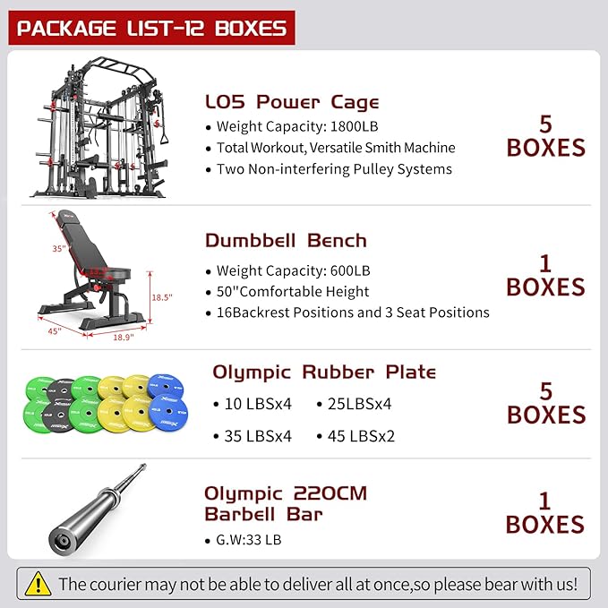 Smith Machine with Cable Crossover System, Multi-Function Squat Rack Power Cage for Home Gym, Power Rack and Packages Weight Sets