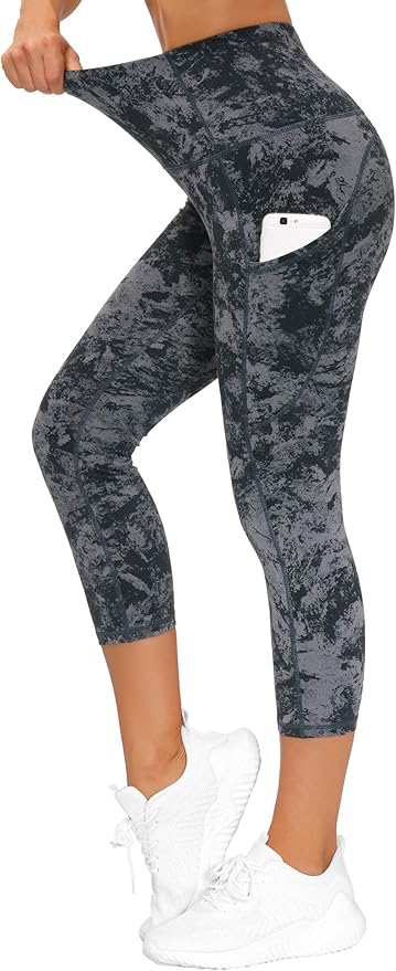 THE GYM PEOPLE Thick High Waist Capris Yoga Pants with Pockets, Tummy Control Workout Running Yoga Leggings for Women