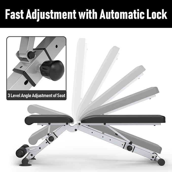 leikefitness Adjustable Weight Bench Foldable Workout Exercise Bench with Automatic Lock for Upright Incline Decline and Flat Full Body Exercise