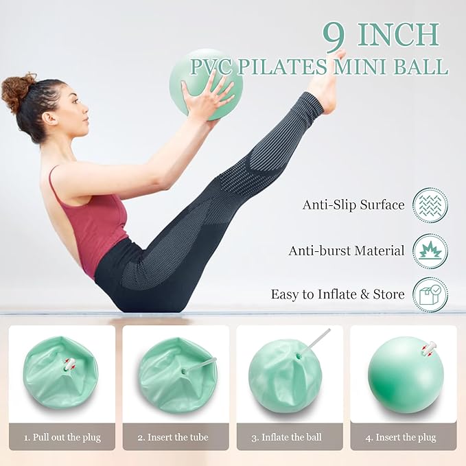 Pilates Equipment Kit for Home Workout, Pilates Ring and Ball Set with 2.2lb *2 Dumbbells, Fabric Resistance Bands, Tape Measure, Bag, Pilates Essentials Accessories for Women Yoga