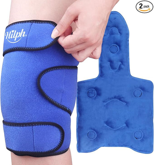 Hilph XL Ice Pack with Cold Compression for Knee Pain Relief, Adjustable Knee Brace Ice Pack Wrap for Replacement Surgery, Arthritis Pain, ACL, Sports Injuries, Meniscus Tear Blue