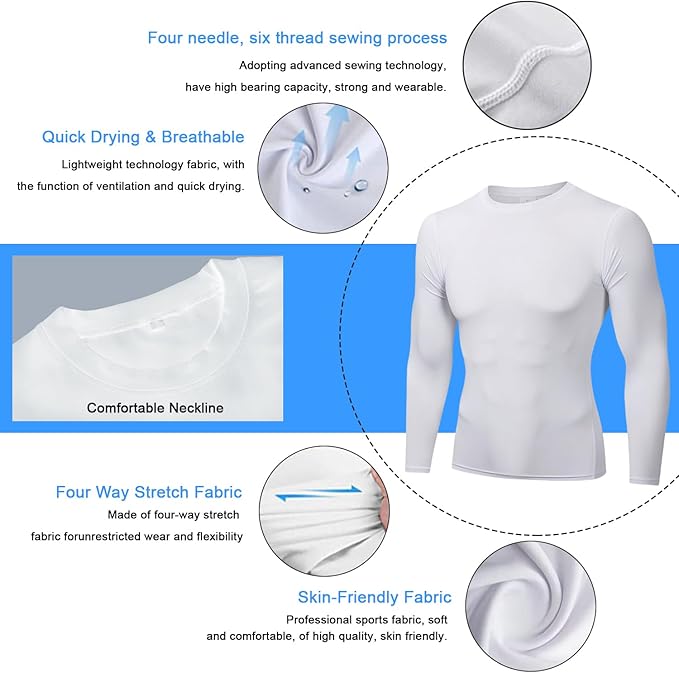 Men's Compression Shirt Long Sleeve Athletic Sports Shirt Quick-Drying Breathable Running Shirt for Fitness