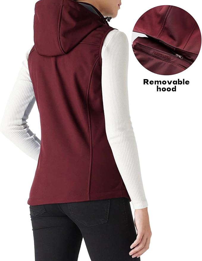 Outdoor Ventures Women's Hooded Lightweight Softshell Vest, Windproof Fleece Lined Sleeveless Jacket for Golf Running Travel