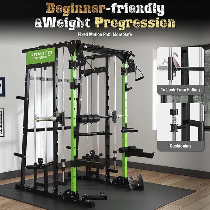 Smith Machine,2200 LBS Squat Rack for Home Gym with Dual Pulley System,Multifunctional Power Rack Cage for Strength Training with More Attachments
