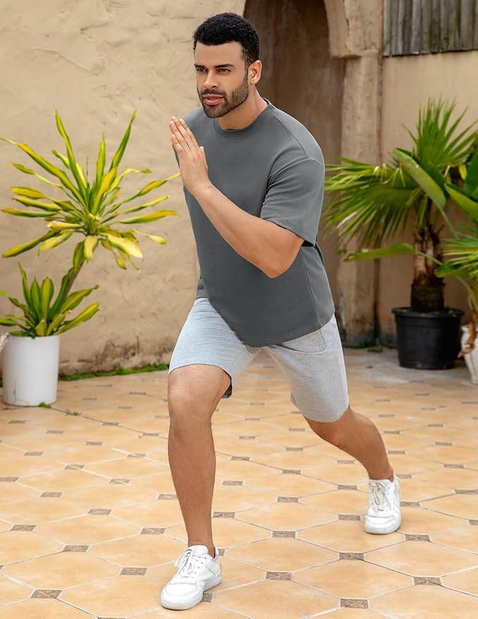 Mens Oversize Short Sleeve T-Shirts Loose Fit Solid Color Lightweight Tee Shirt Athletic Dry Fit Top