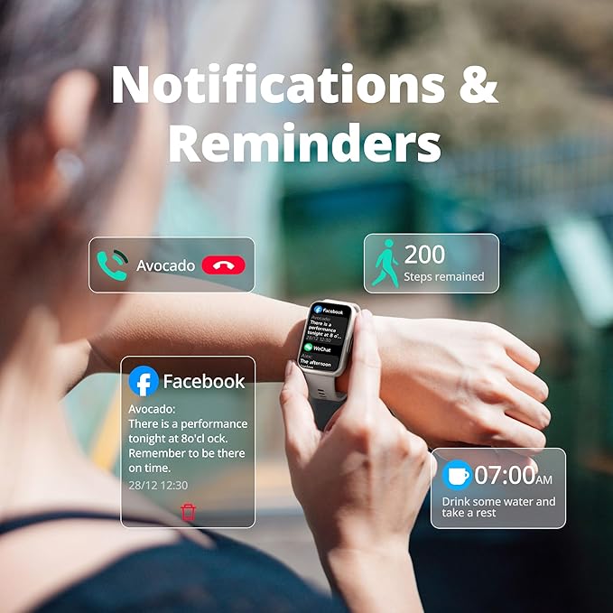 Fitness Tracker Watch for Women & Men, 1.47" HD with Bluetooth, 24/7 Heart Rate & Blood Oxygen Monitor, Sleep & Step Counter, 100+ Sports Modes, IP68 Waterproof, Compatible with Android iOS White
