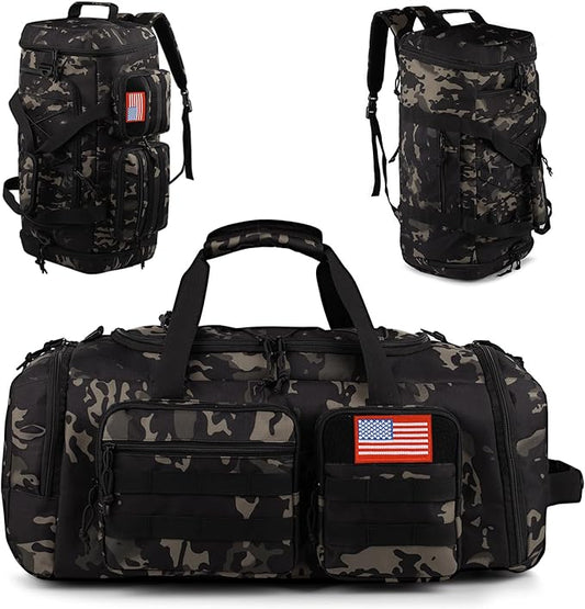 Tactical Gym Bag for Men,70L Large 3 in 1 Sports Duffle Bag with Shoes Compartment for Travel,Water Resistant Travel Backpack Weekender Overnight Bag with Wet Pocket for Women