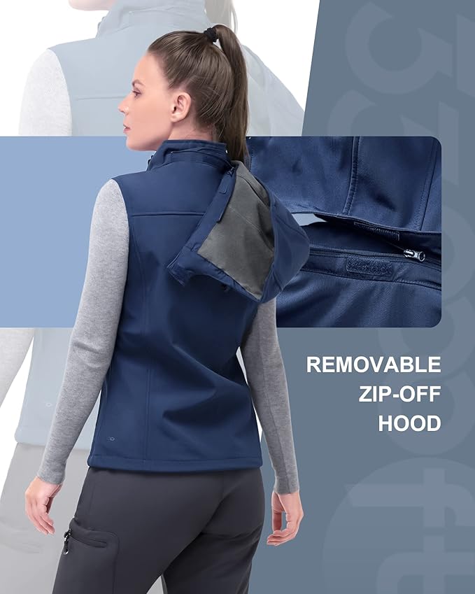 33,000ft Women's Hooded Lightweight Softshell Vest Fleece Lined Windproof Zip Up Sleeveless Jacket for Hiking Golf Running
