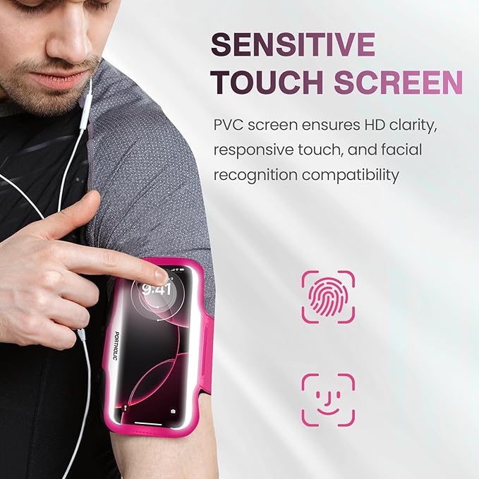 PORTHOLIC 2025 Running Armband Water Resistant Sports Phone Holder Case with Extension Strap, Key Card Slot Up to 6.9" Phone for iPhone 17/16/15/14/13 Plus Air Pro Max XR/XS, Galaxy S25/24/S10