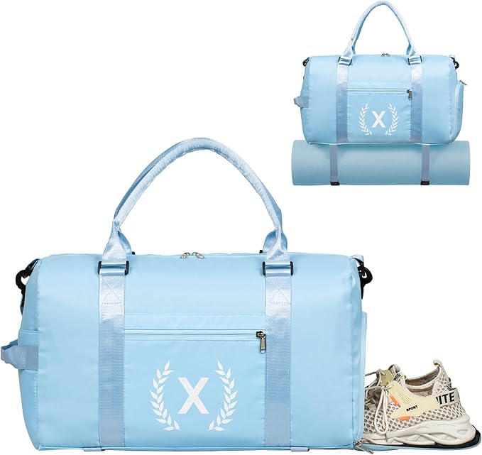 Gym Bag for Women, Personalized Duffle Bag with Shoe Compartment for Yoga & Dance with Wet Pocket and Mat Strap.