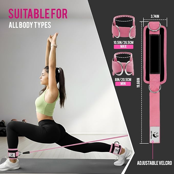 Slim Panda Ankle Strap for Cable Machine,Ankle Cuff for Kickbacks, Booty Hip Abductors,Glute Workouts, Leg Extensions, Curls for Men and Women, Adjustable with Double D-Rings