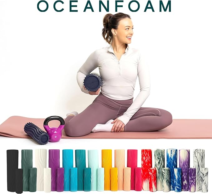 Oceanfoam Tidal Roller - Dark Navy - Muscle Massage Foam Roller for Back Pain & Stretching - Firm and Ergonomic Wide Wave Textured - Yoga, Athletics, & Wellness - Full Size, 20" x 5"