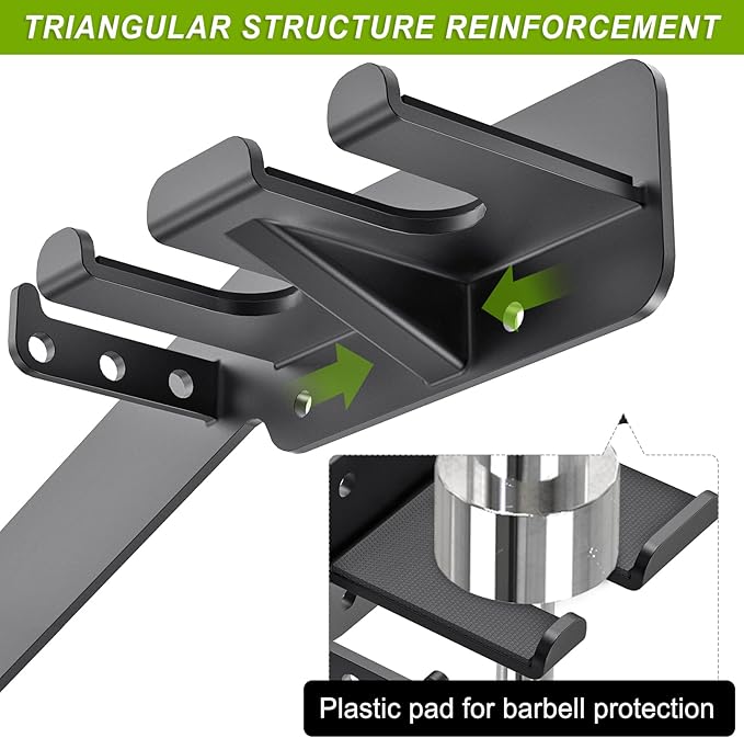 Wall Mounted Weight Plate Rack, Heavy Duty Olympic Barbell Holder & T Bar Row Landmine Attachment, 5 Pegs & 4 Barbell Storage, Space-Saving Home Gym Organizer