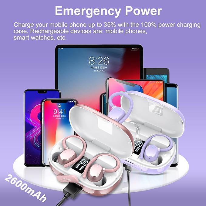 Wireless Bluetooth Earbuds Sport 128H Playtime New Bluetooth 5.3 Headphones with LED Display Powerful Bass Over Ear Earphones with Earhooks IP7 Waterproof for Gym/Running/Workout