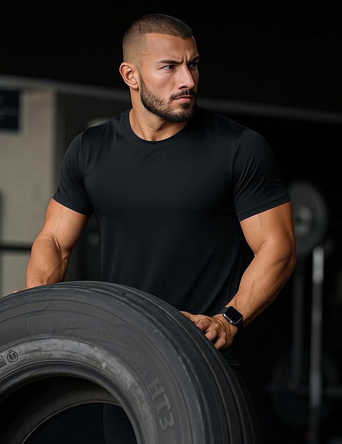 5 Pack Men’s Active Quick Dry Crew Neck T Shirts | Athletic Running Gym Workout Short Sleeve Tee Tops Bulk