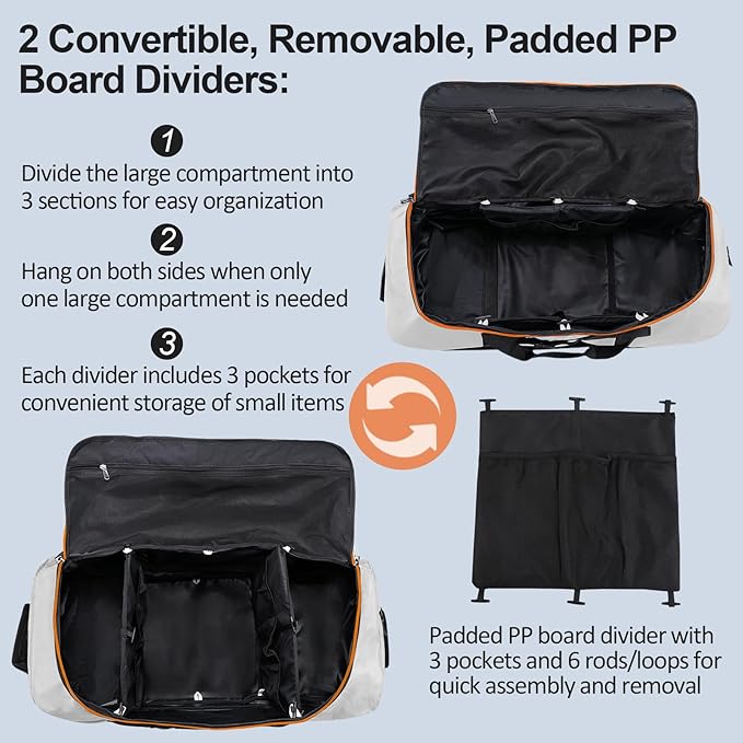 110L/140L Expandable Soft-Sided Foldable Duffle Bag with 2 Rubber Wheels,Packable 32” Rolling Carry-On with Multi-Pockets & Compartments,Grey