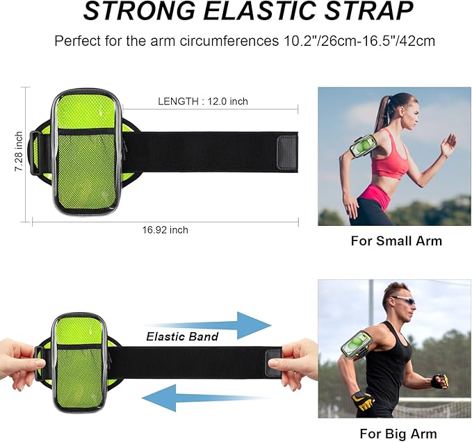 Clear Running Phone Holder Armband, Sports Armband Case for iPhone 16 15 14 13 Pro Max 12 11 Plus X XS Samsung up to 6.9'', Universal Arm Bands Bag with Key Card Pocket for Exercise Walking Workout