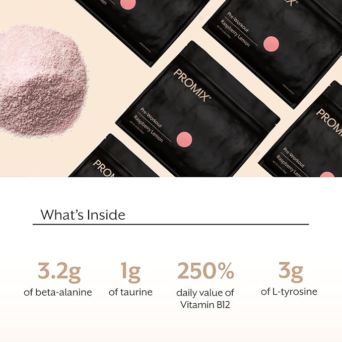 ProMix Nutrition Pre-Workout Powder, Raspberry Lemon - Maximize Focus - Helps Muscle Gain, Endurance & Enhanced Energy - Vitamin B12, Caffeine, Beta-Alanine & L-Tyrsosine - 30 Servings (Pack of 1)