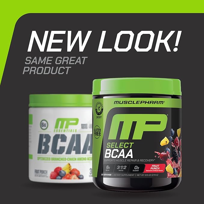 MusclePharm Essentials BCAA Powder, Pre & Post Workout Recovery Drink, Supports Muscle Recovery & Energy, Essential Amino Acids, 30 Serv, Fruit Punch