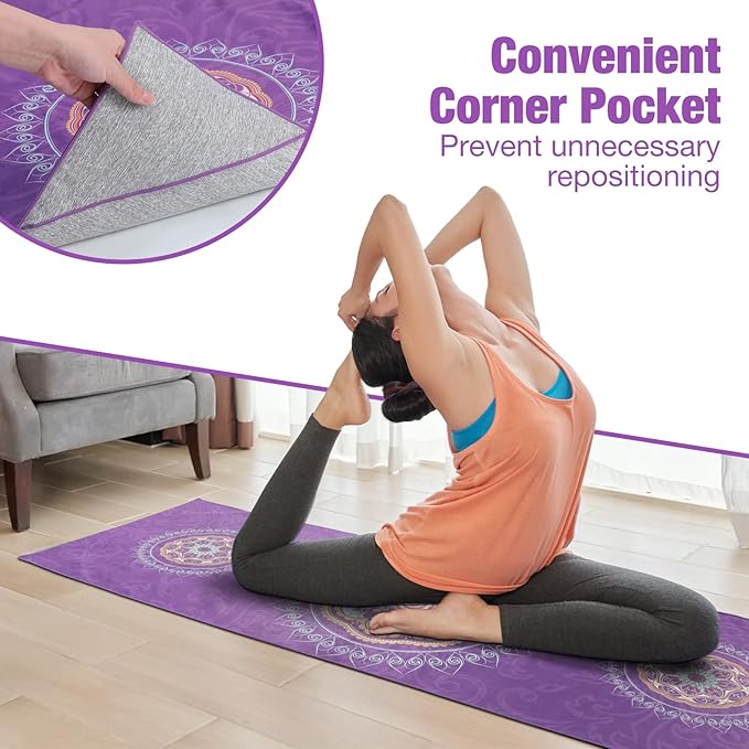 MoKo Yoga Towel, Non Slip Hot Yoga Blanket Printing Pattern Quick Dry with Corner Pocket for Bikram, Pilates, Gym Workout, Outdoor Picnic