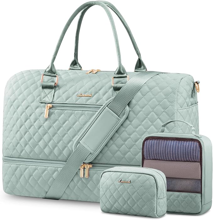 LOVEVOOK Travel Duffle Bag for Women, Weekender Overnight Bag with Shoe Compartment, Carry on Bag with Toiletry Bag, Gym Duffel Bag with Wet Pocket, Hospital Bags for Labor and Delivery 3 Pcs Set