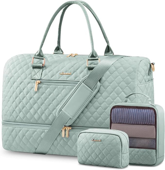 LOVEVOOK Travel Duffle Bag for Women, Weekender Overnight Bag with Shoe Compartment, Carry on Bag with Toiletry Bag, Gym Duffel Bag with Wet Pocket, Hospital Bags for Labor and Delivery 3 Pcs Set