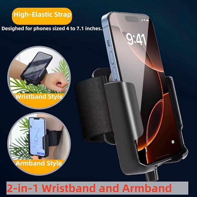 2-in-1 Wrist & Arm Phone Holder for Running/Cycling – 360° Swivel, Fits iPhone/Samsung 4.0-7.0 Inch Smartphones