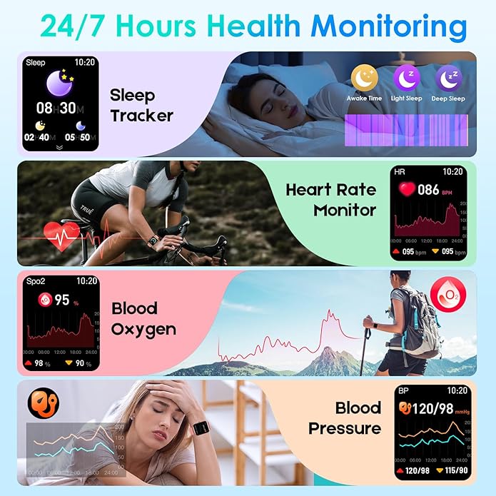 Smart Watch for Men Women Make Call Answer 1.85" with 20+ Sport Modes Fitness Tracker Sleep Spo2 Heart Rate Monitor Smartwatch Waterproof Pedometer Activity Tracker for Android iPhone
